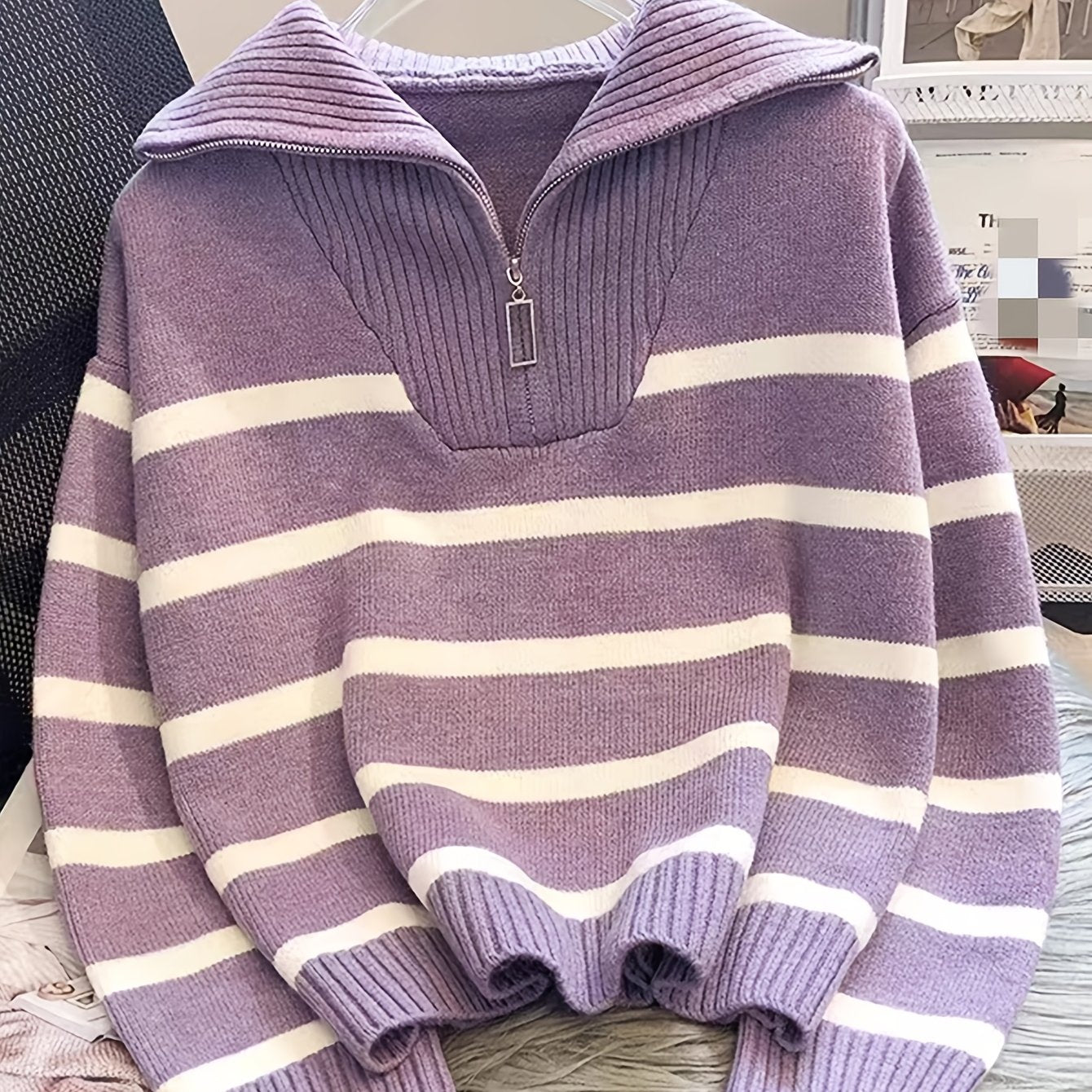 Perrine Duchamp | Striped Quarter-Zip Sweater For Women