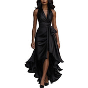 Caroline Penmore | Satin Halter Ruffle Maxi Dress For Women