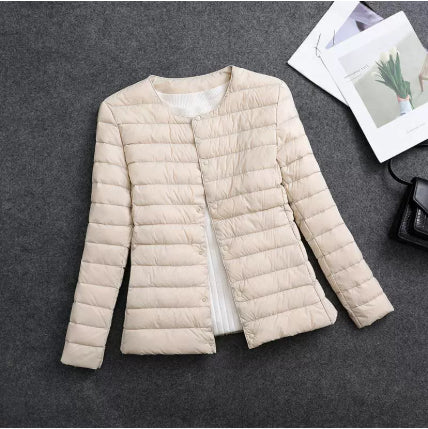 Hollis Brookhaven | Cream Lightweight Collarless Puffer For Women