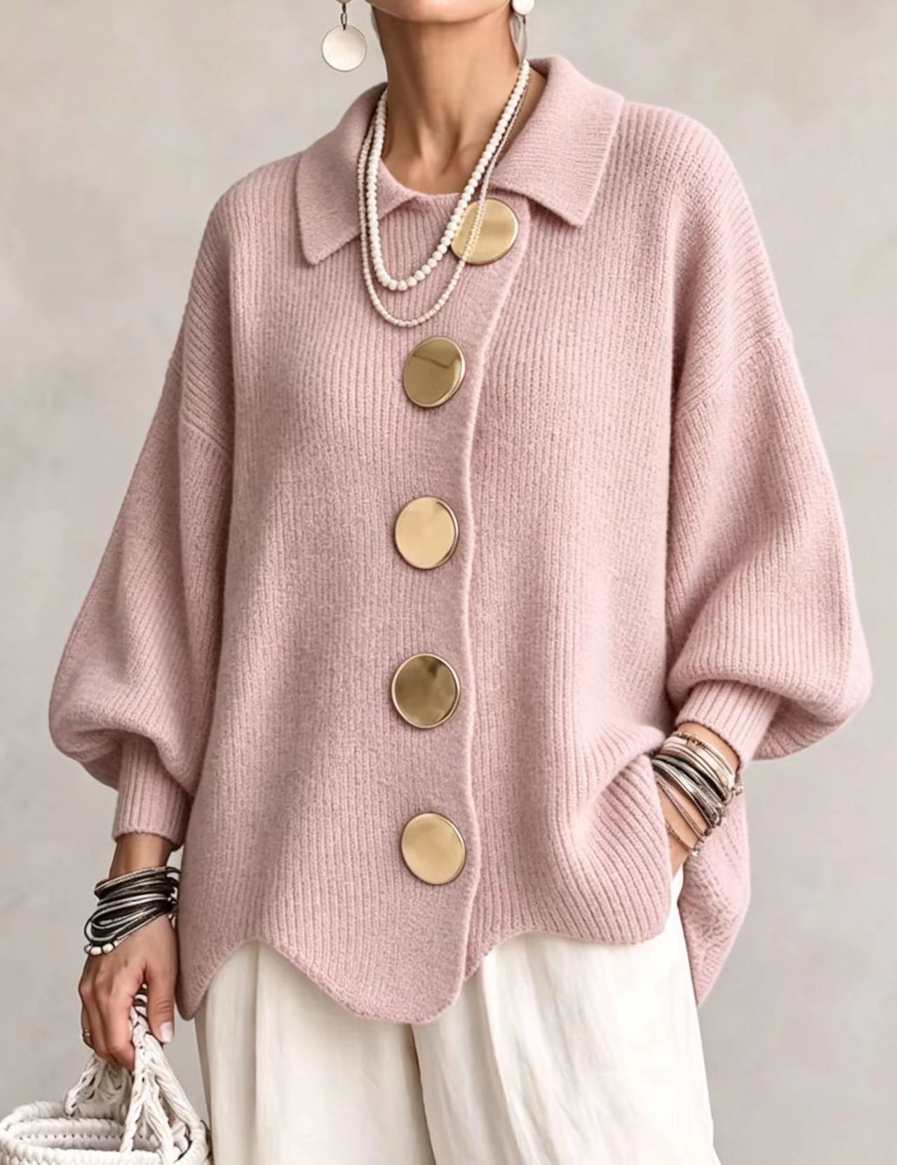 Gentry Colewood | Scalloped Hem Collared Button Cardigan For Women
