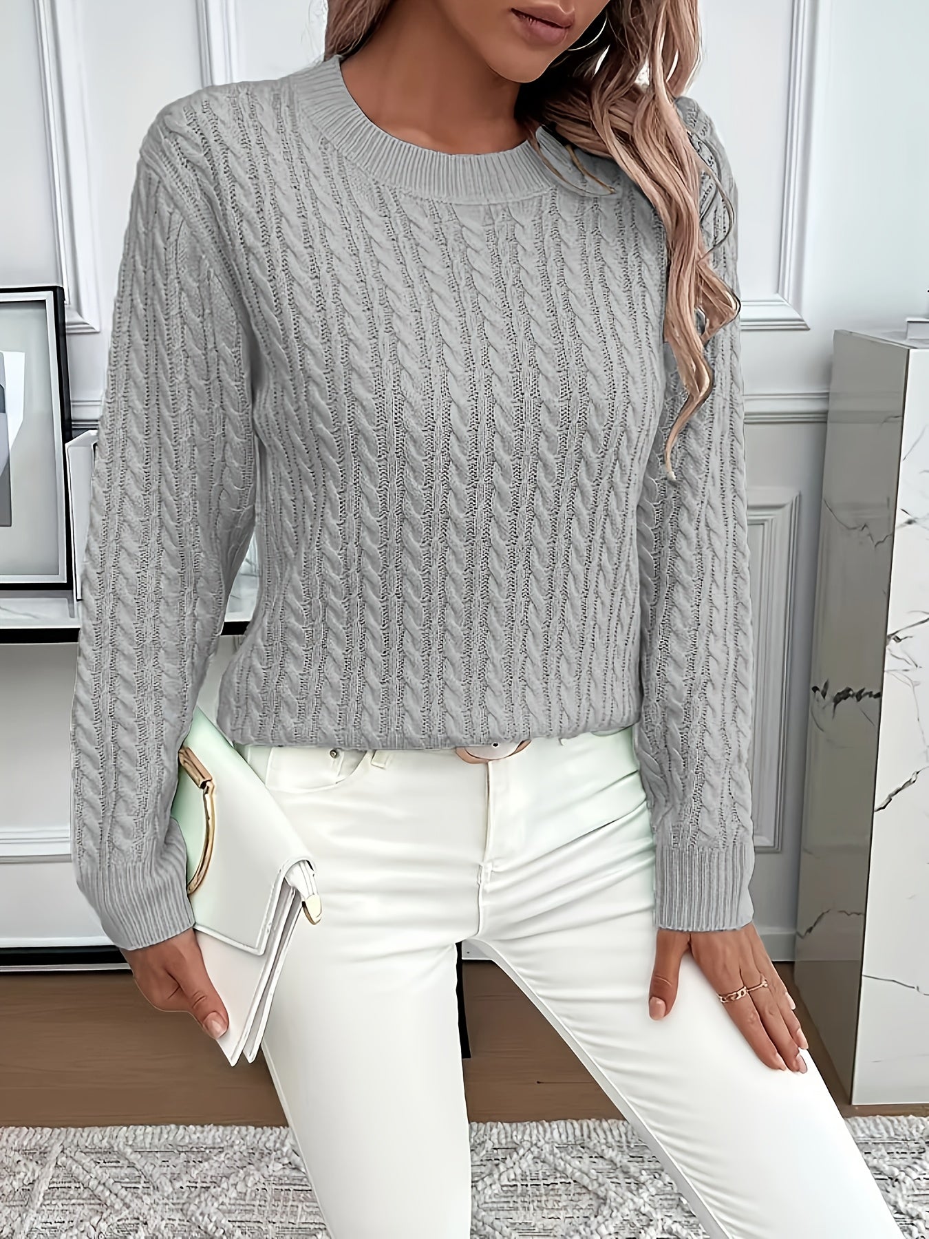 Simone Aldridge | Cable-Knit Round Neck Sweater For Women