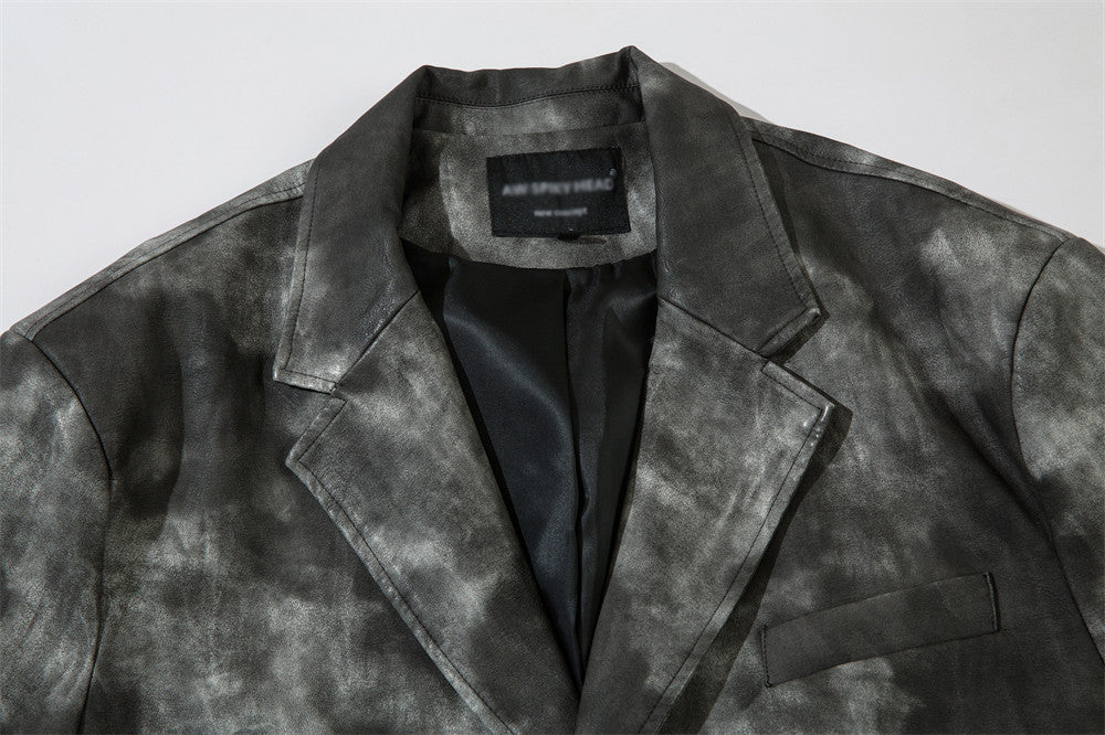 Etienne Corradini | Tie-Dye Suit Collar Leather Jacket For Men