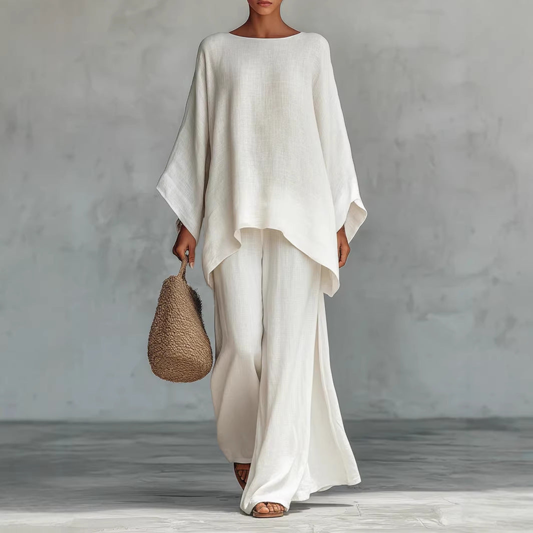 Serena Vauclaire | Linen-Look Batwing 2-Piece Wide-Leg Set For Women