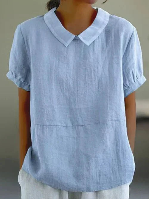 Roseline Hartbourne | Sky Blue Peter Pan Collar Linen-Look Top