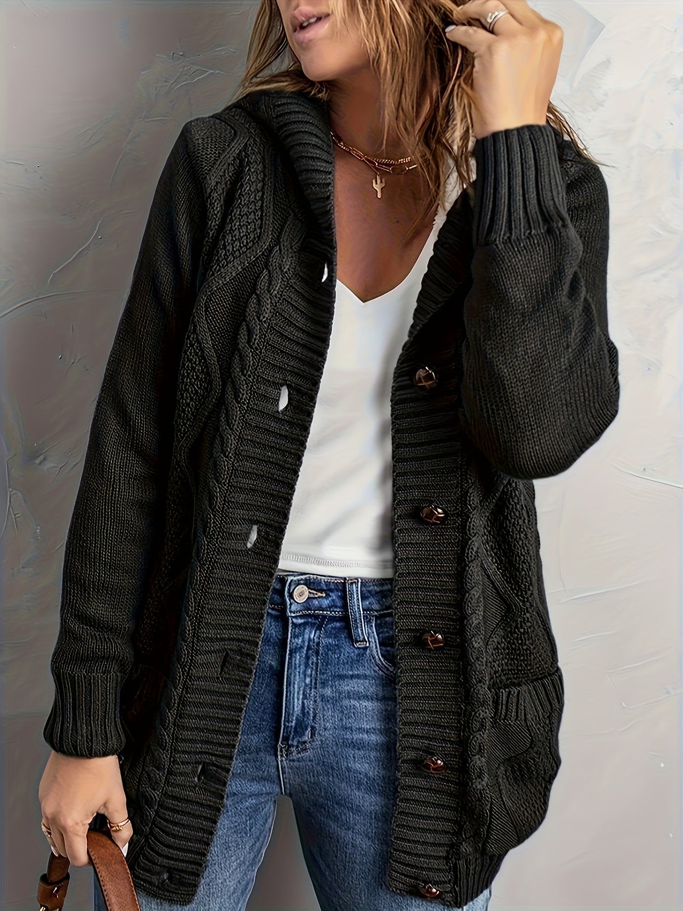 Rosalind Kingsley | Cozy Hooded Button Sweater For Women