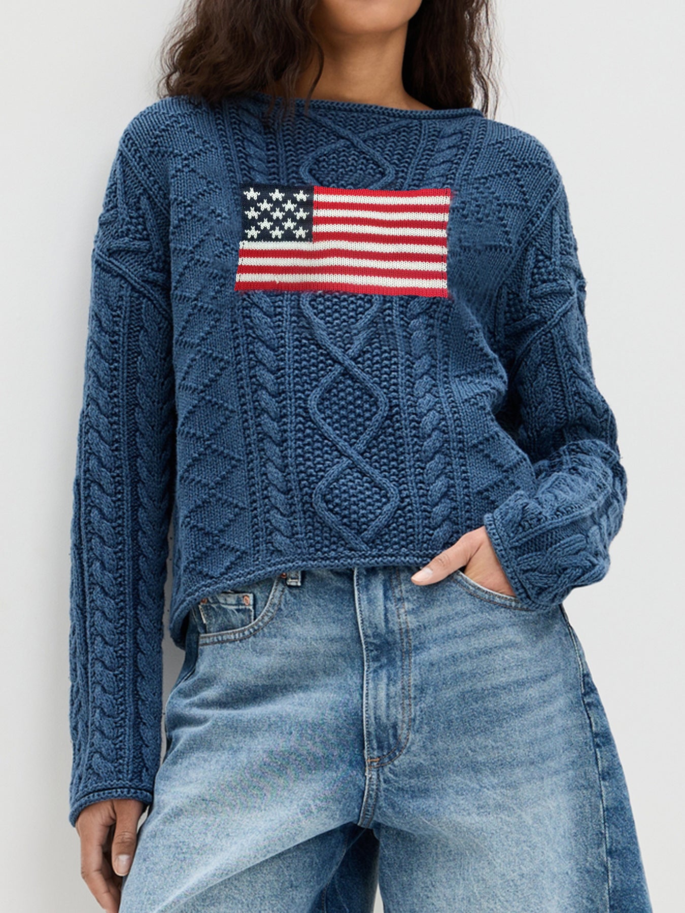 Monroe Aldridge | American Flag Cable Knit Sweater For Women