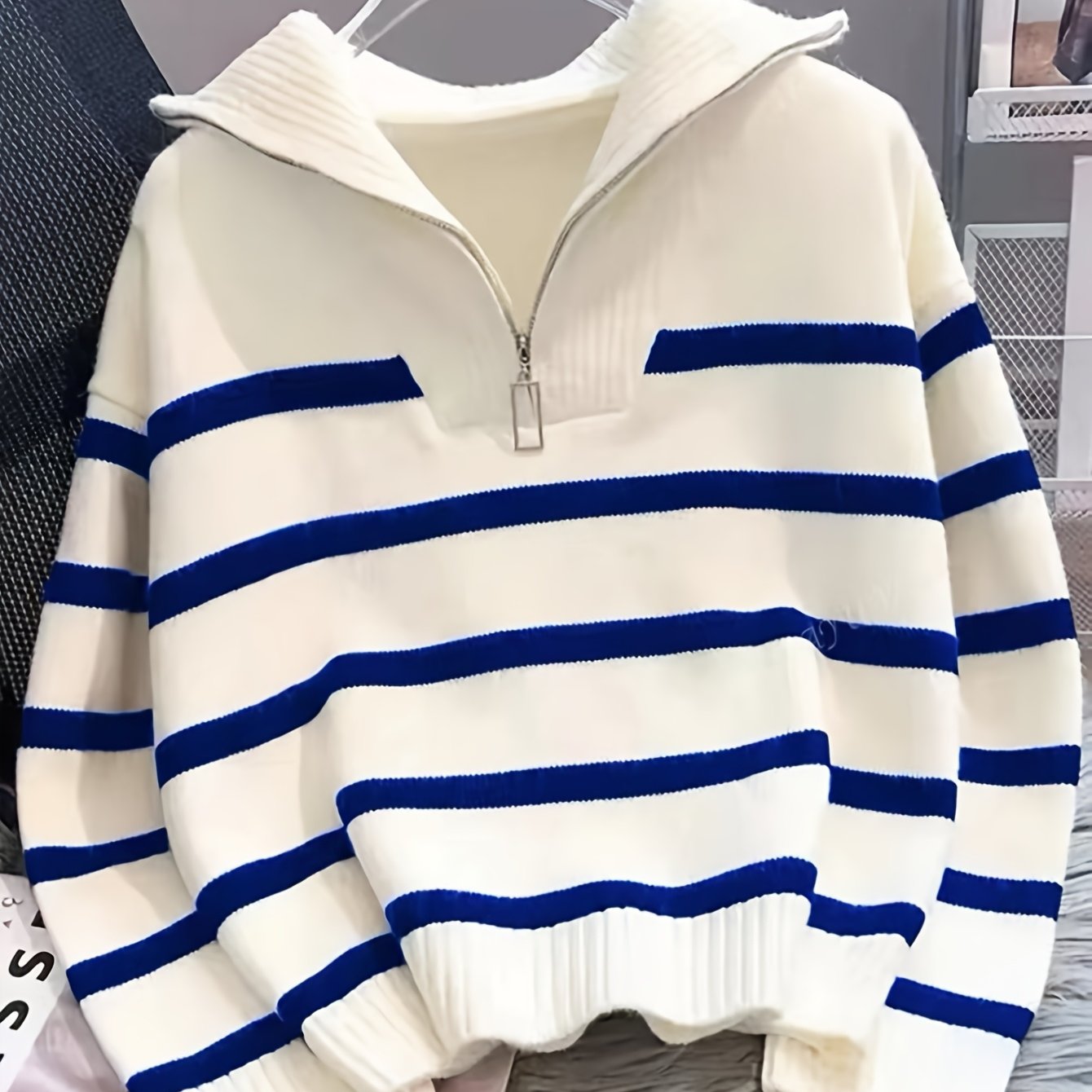 Perrine Duchamp | Striped Quarter-Zip Sweater For Women