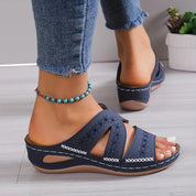 Clarette Beauvignon | Embroidered Wedge Slide Sandals For Women