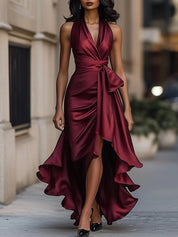 Caroline Penmore | Satin Halter Ruffle Maxi Dress For Women