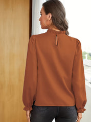 Cosette Vaillant | Rust Ruffled Blouse With Puff Sleeves For Women