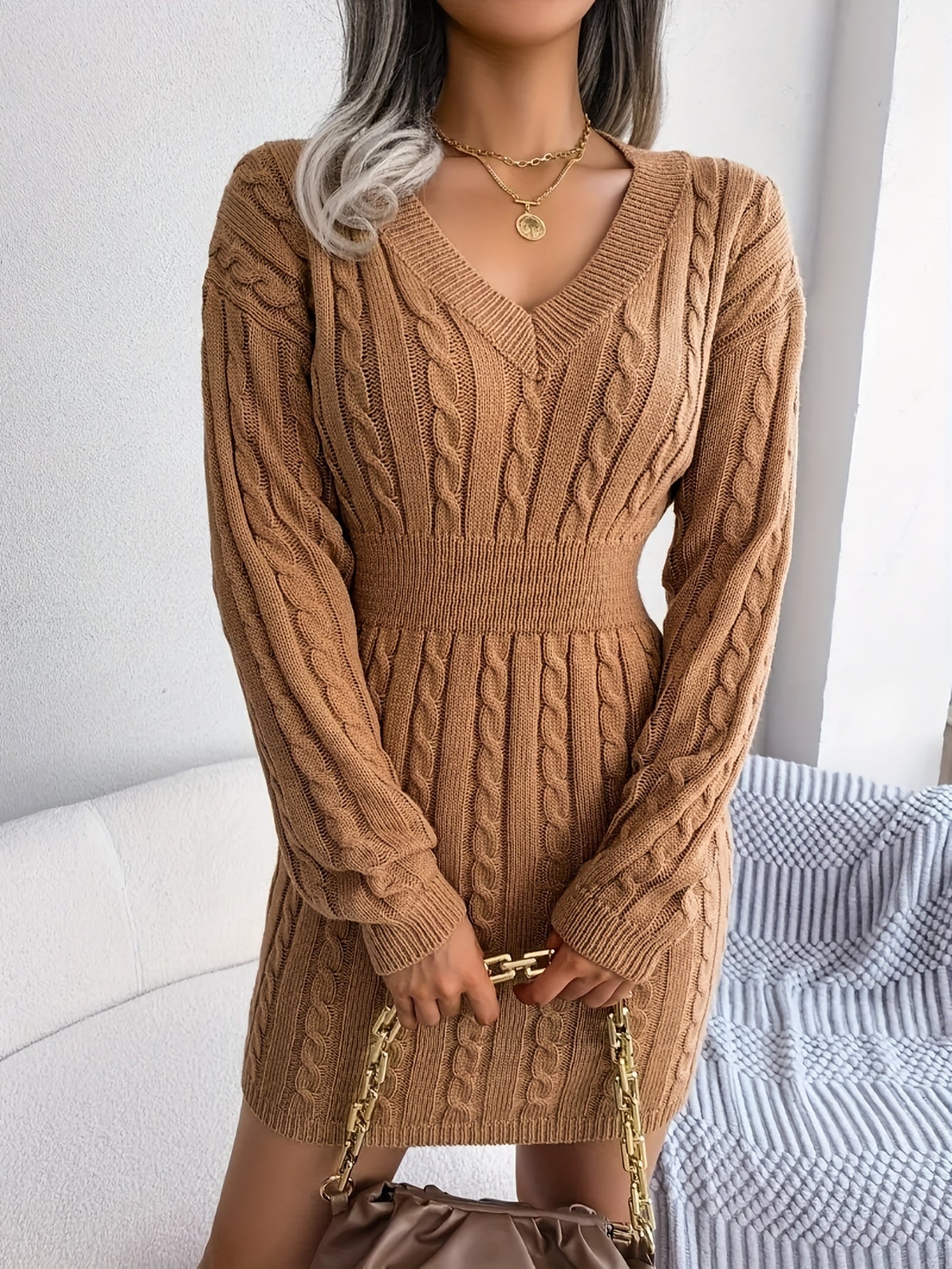 Margot Delahaye | Cable-Knit Peplum Sweater Mini Dress For Women