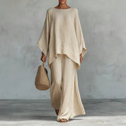 Serena Vauclaire | Linen-Look Batwing 2-Piece Wide-Leg Set For Women