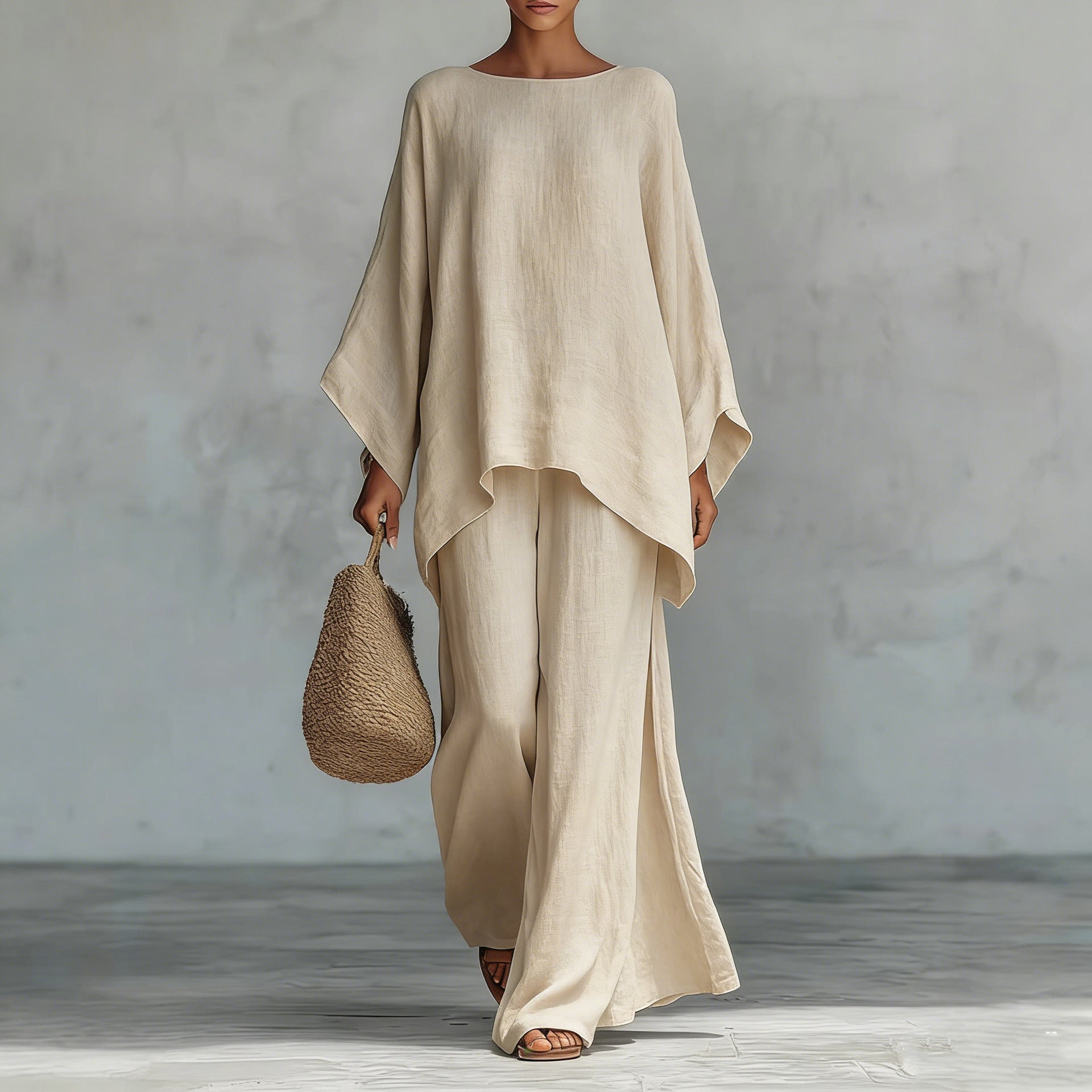 Serena Vauclaire | Linen-Look Batwing 2-Piece Wide-Leg Set For Women