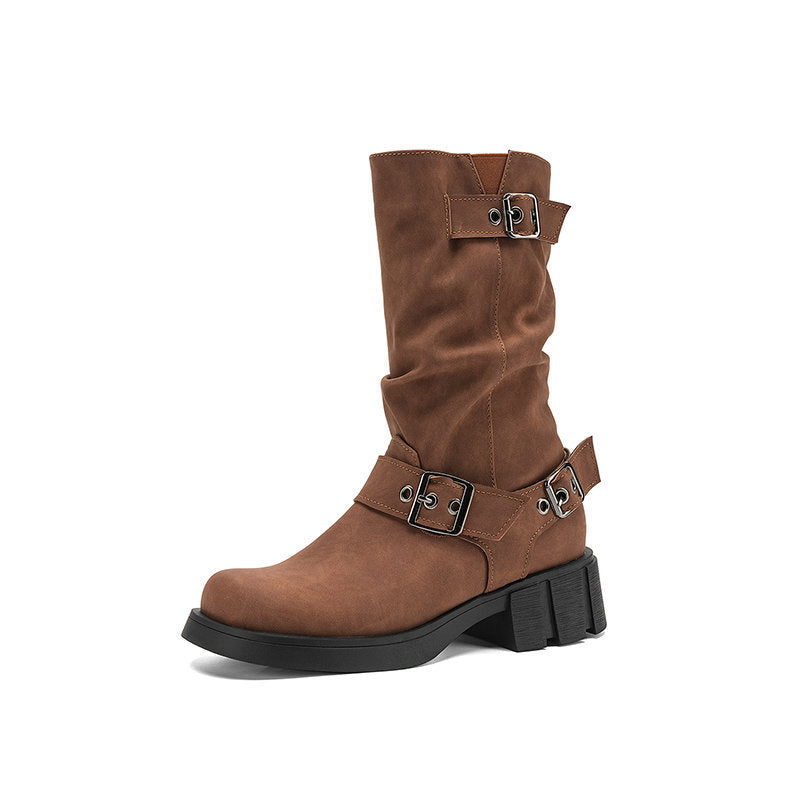 Adriana Ferrante | Suede Cowboy Boots With Buckle Straps For Women
