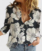 Corinna Ashvale | Women's Navy Linen Button-Down Shirt with Lapel Collar