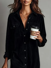 Corinthia Blackwell | Camel Corduroy Midi Shirt Dress