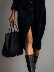 Corinthia Blackwell | Camel Corduroy Midi Shirt Dress
