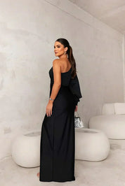Seraphelle Montverde | Olive Green One-Shoulder Satin Maxi Dress
