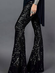 Gianna Belcourt | Gold Sequin Flare Pants For Women