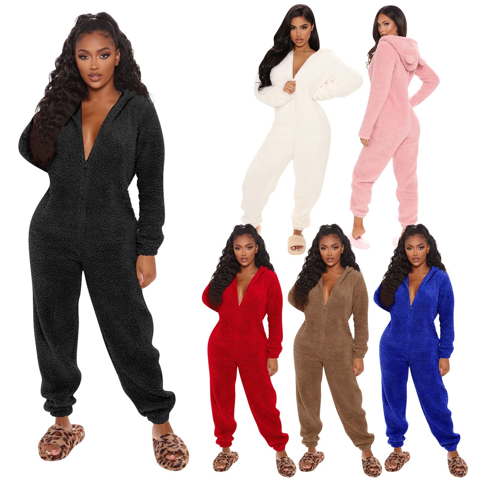 Blythe Sauveterre | Black Plush Hooded Onesie With Ears For Women