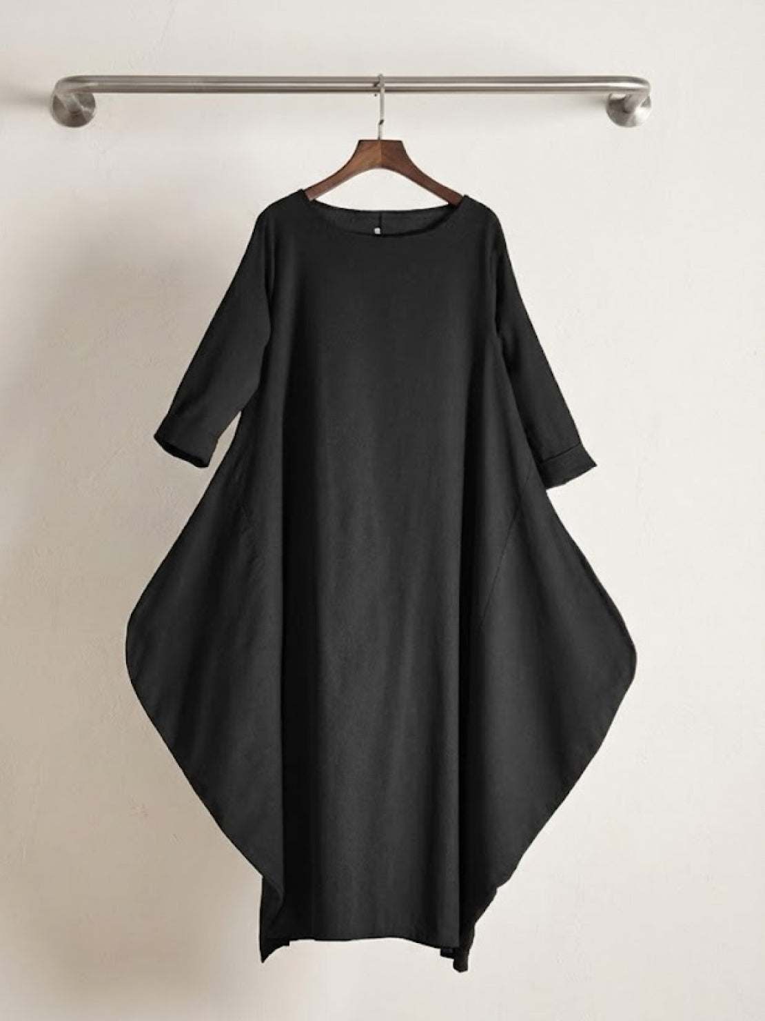 Aurore Bellefontaine | Oversized Blue Linen Boho Maxi Dress with 3/4 Sleeves