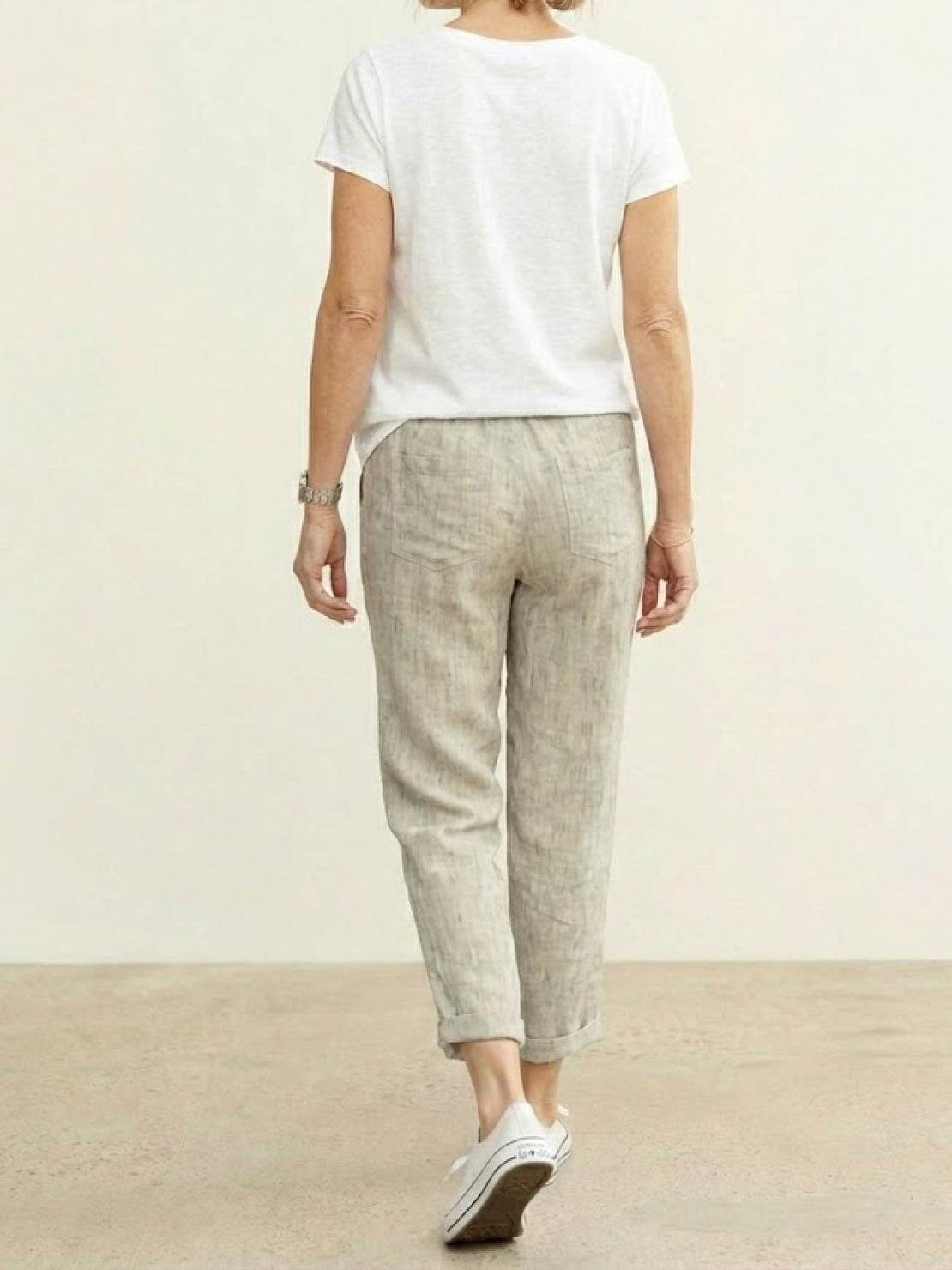 Elaine Beauchamp | Women's Linen-Look Drawstring Straight-Leg Trousers