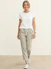 Elaine Beauchamp | Women's Linen-Look Drawstring Straight-Leg Trousers