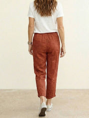 Elaine Beauchamp | Women's Linen-Look Drawstring Straight-Leg Trousers