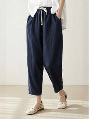 Elaine Beauchamp | Women's Linen-Look Drawstring Straight-Leg Trousers