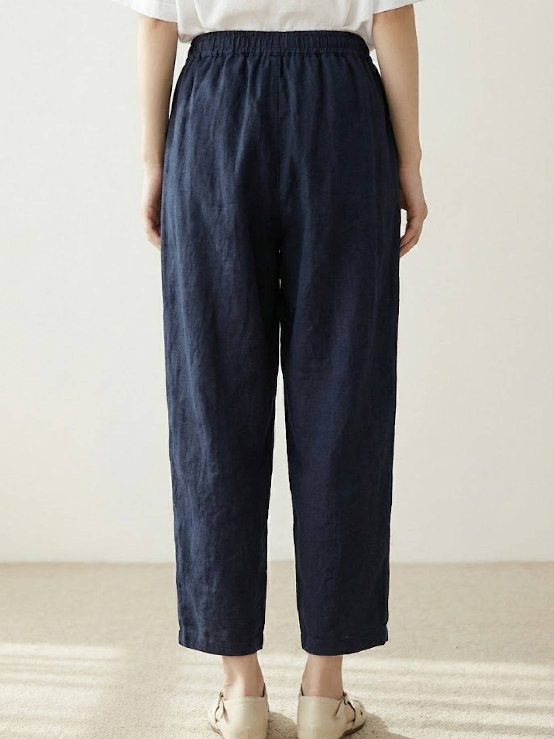 Elaine Beauchamp | Women's Linen-Look Drawstring Straight-Leg Trousers