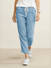 Elaine Beauchamp | Women's Linen-Look Drawstring Straight-Leg Trousers