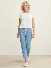 Elaine Beauchamp | Women's Linen-Look Drawstring Straight-Leg Trousers