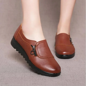 Mirelle Fontcourt | Brown Leather Zip Slip-On Flat Shoes
