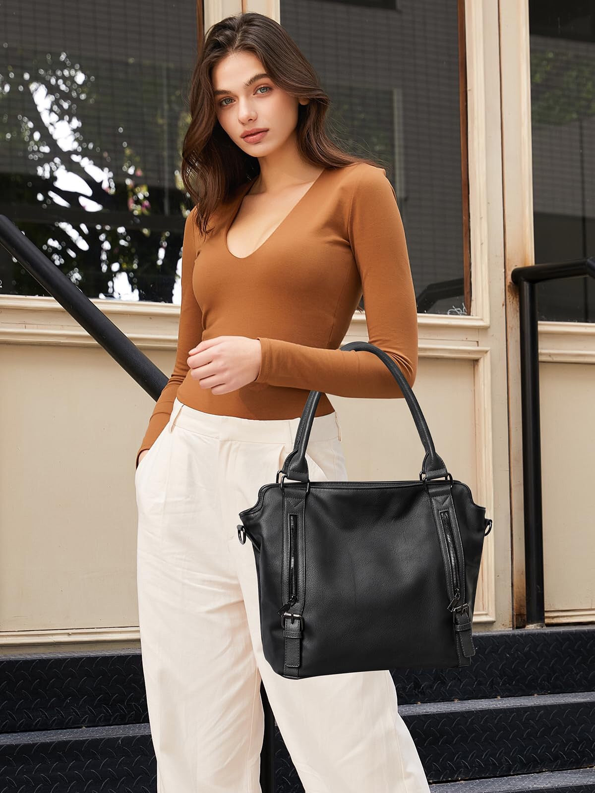 Desk To Door | Leather-Look Tote Bag With Zip Pockets For Women