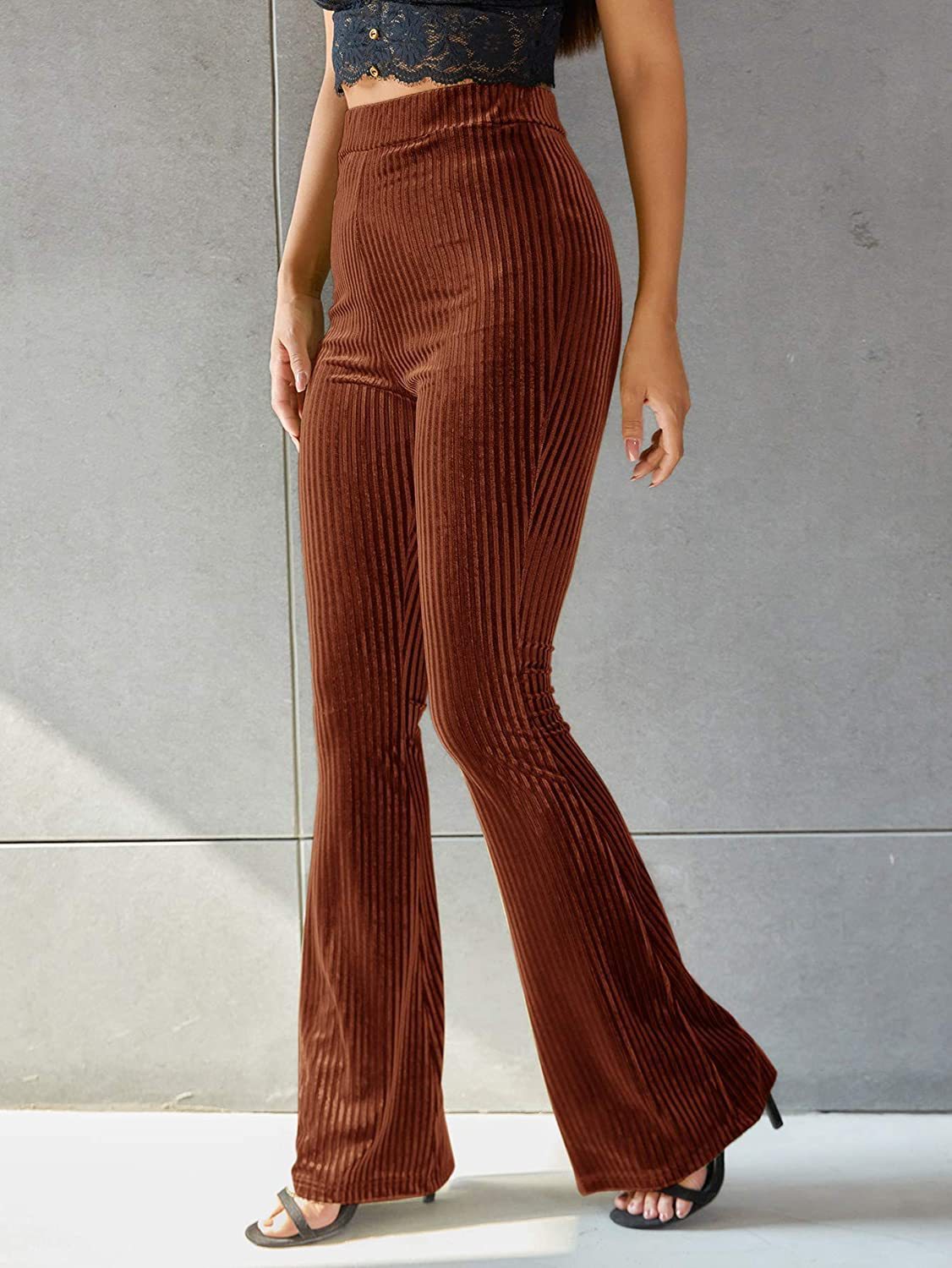 Adrienne Castel | High-Waist Velvet Flare Pants For Women