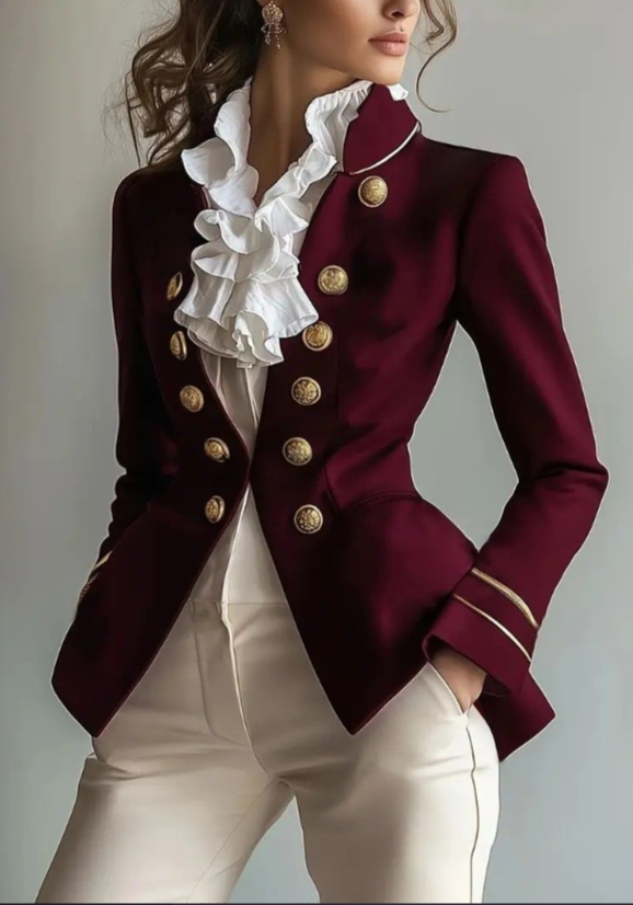 Victoire Lantier | Vintage Court-Style Burgundy Blazer For Women