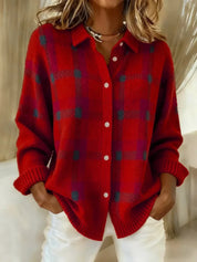 Helena Stirling | Plaid Knit Button-Up Sweater For Women