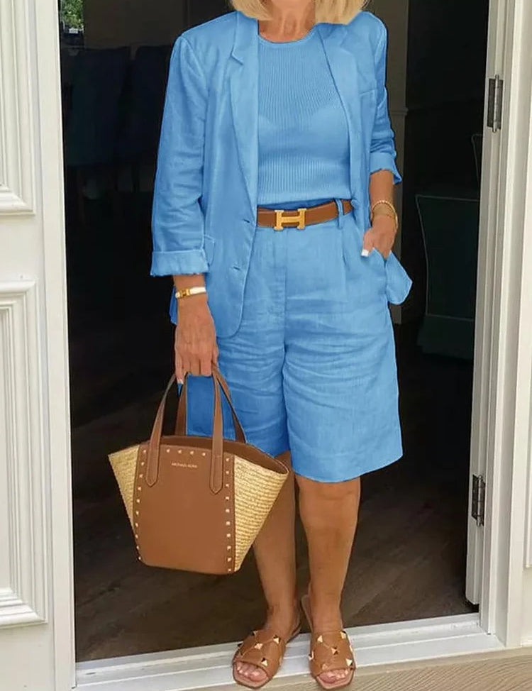Charlotte Beaumont | Linen Blazer Shorts Set For Women