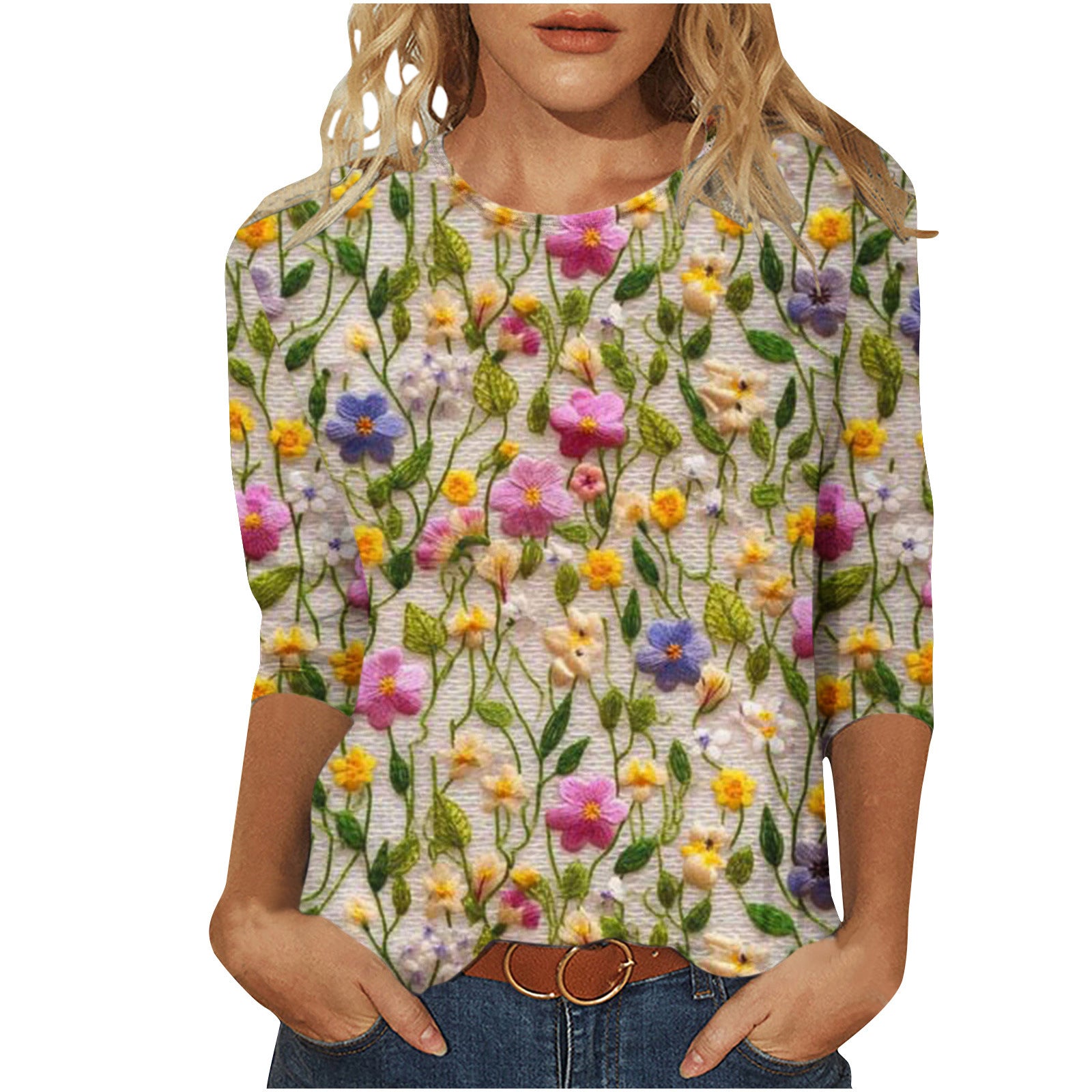 Isadora Winslow | 3D Floral Print Round Neck Top For Women