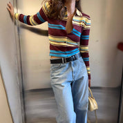 Mathilde Verlaine | Retro Striped Knit Cardigan For Women