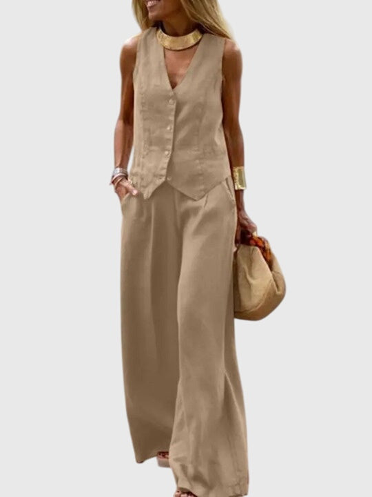 Ottilie Vanbrace | Linen-Look Wide-Leg Two-Piece Vest Set