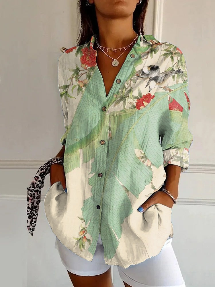 Adele Fontenoy | Floral Colorblock Long Sleeve Shirt For Women