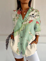 Adele Fontenoy | Floral Colorblock Long Sleeve Shirt For Women