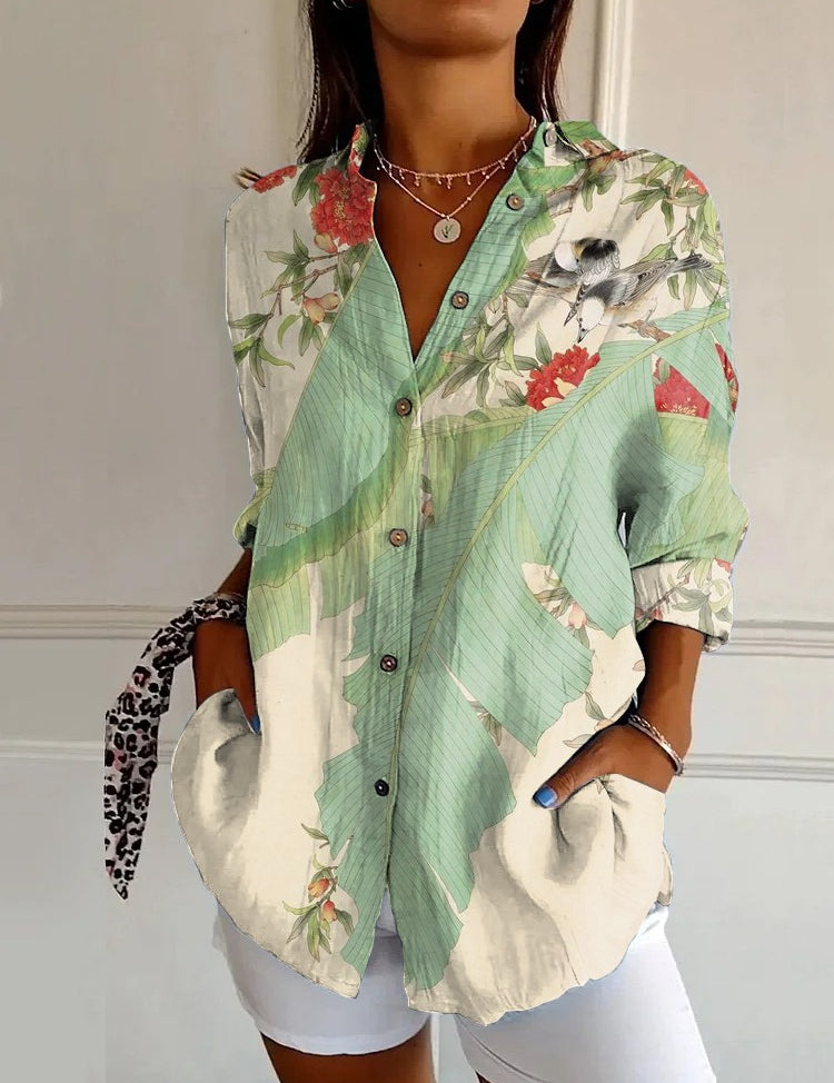 Adele Fontenoy | Floral Colorblock Long Sleeve Shirt For Women
