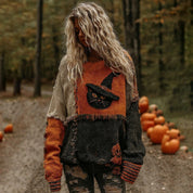 Marceline Duvall | Halloween Cat Print Chunky Knit Sweater For Women