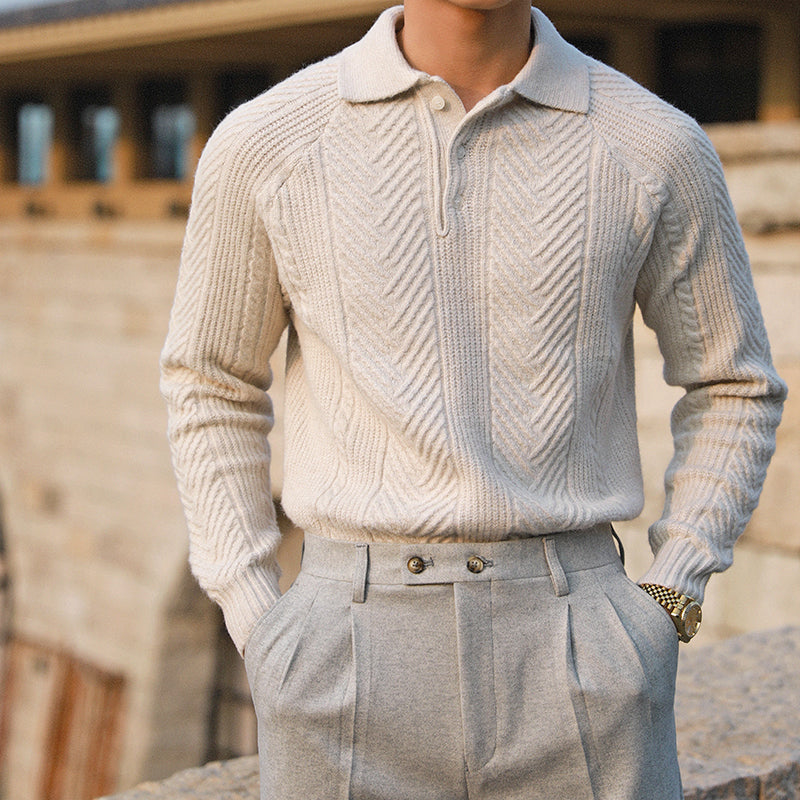 Mack Fairworth | Chevron Knit Polo Sweater For Men