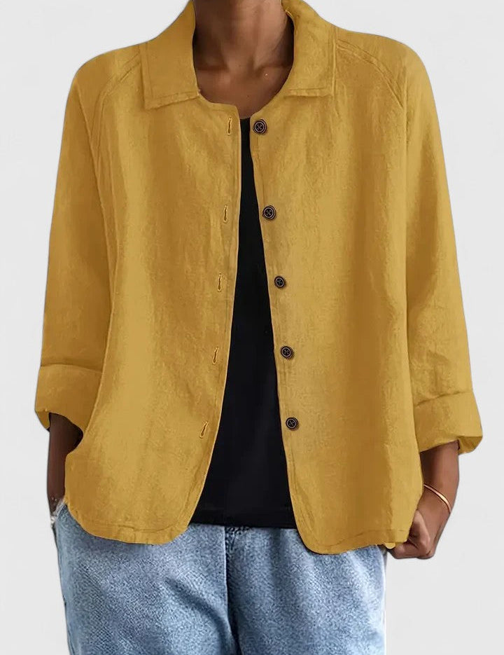 Théodora Wentbridge | Pink Linen-Blend Button-Front Shirt
