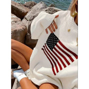 Tara Winsfield | American Flag Crew-Neck Pullover Sweater For Women