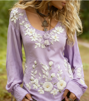 Vivienne Charbonneau | Floral Embroidered Long Sleeve Top For Women