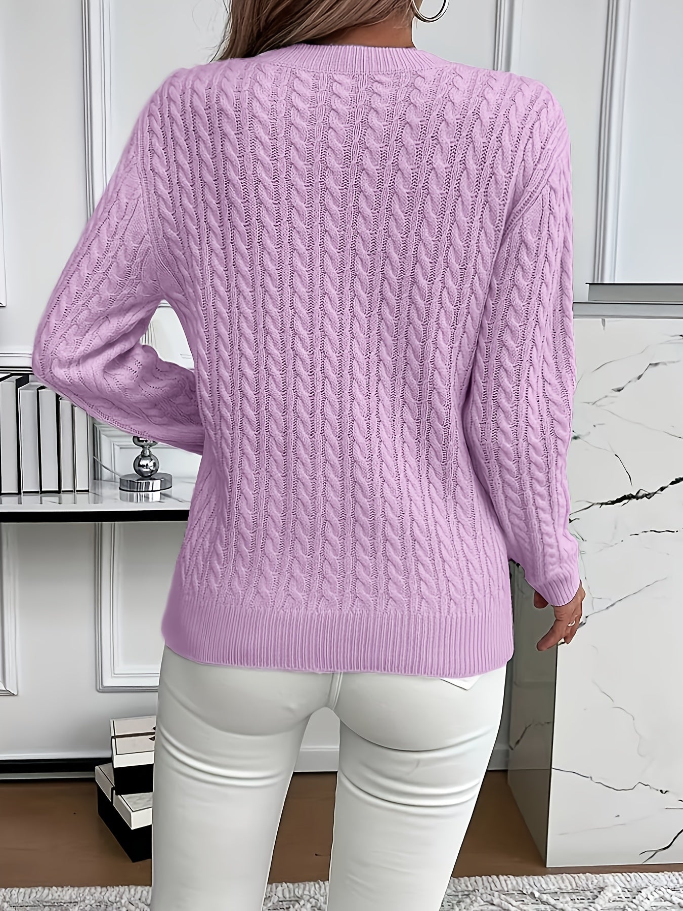 Simone Aldridge | Cable-Knit Round Neck Sweater For Women